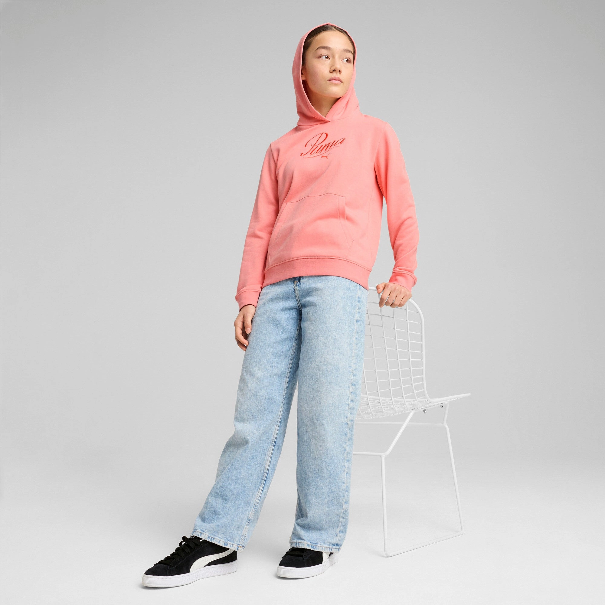 PUMA Big Kids' Girls' Essentials Script Hoodie Girls Seamless Sportswear