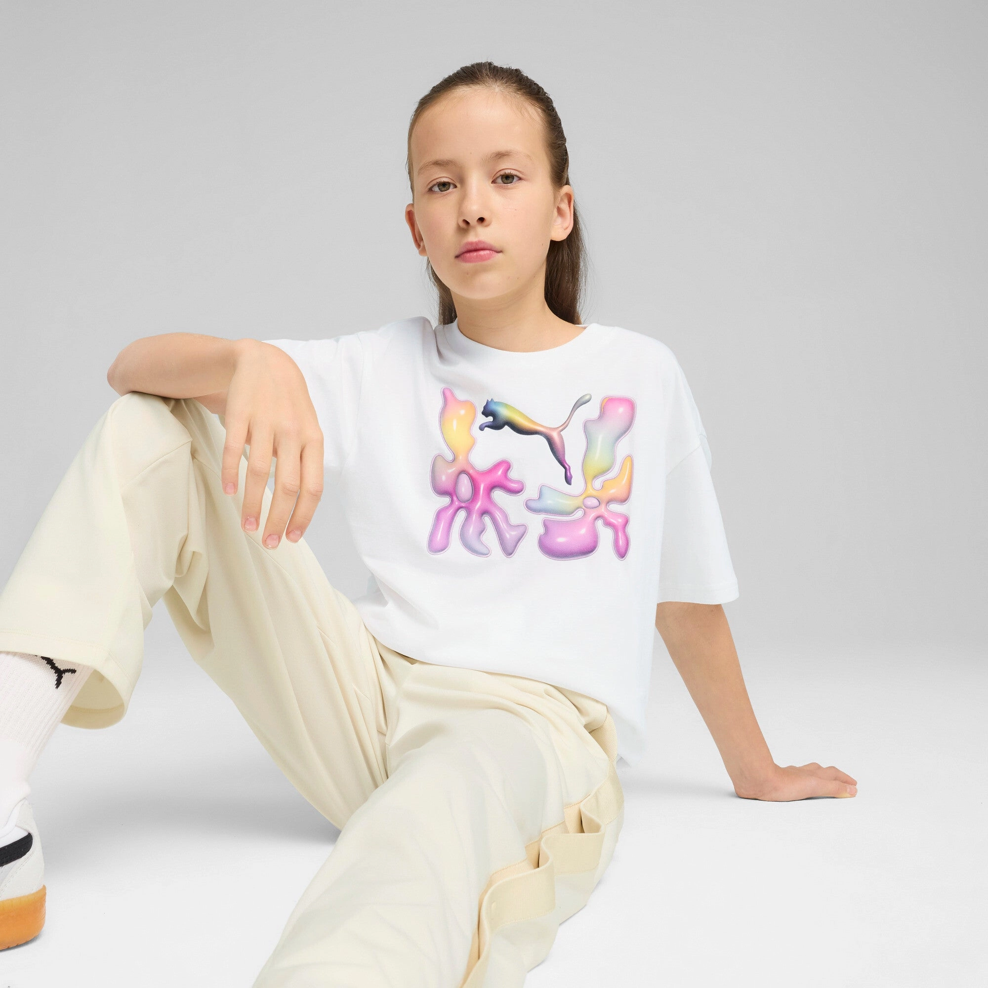 PUMA Big Kids' Girls' Graphics Relaxed Tee Girls Seamless Sportswear