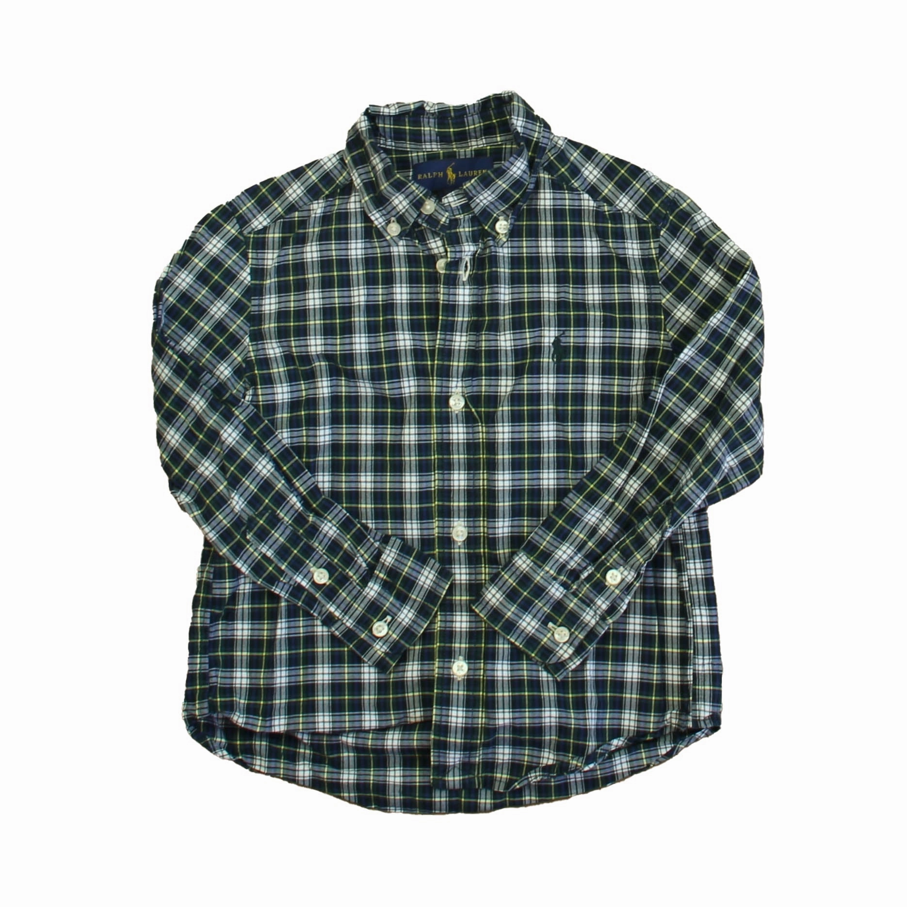 Ralph Lauren Boys Green | White | Yellow Plaid Button Down Long Sleeve graphic tees for boys, polo shirts boys
