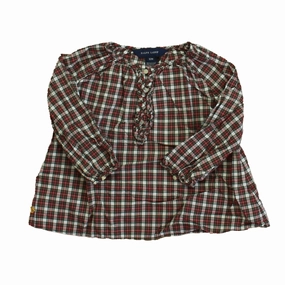 Ralph Lauren Girls Red Plaid Blouse ruffle tops girls, long sleeve tees girls