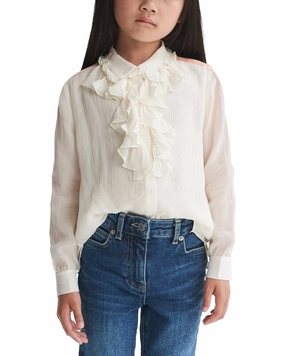 Reiss Dilon Stripe Detail Blouse ruffle tops girls, long sleeve tees girls