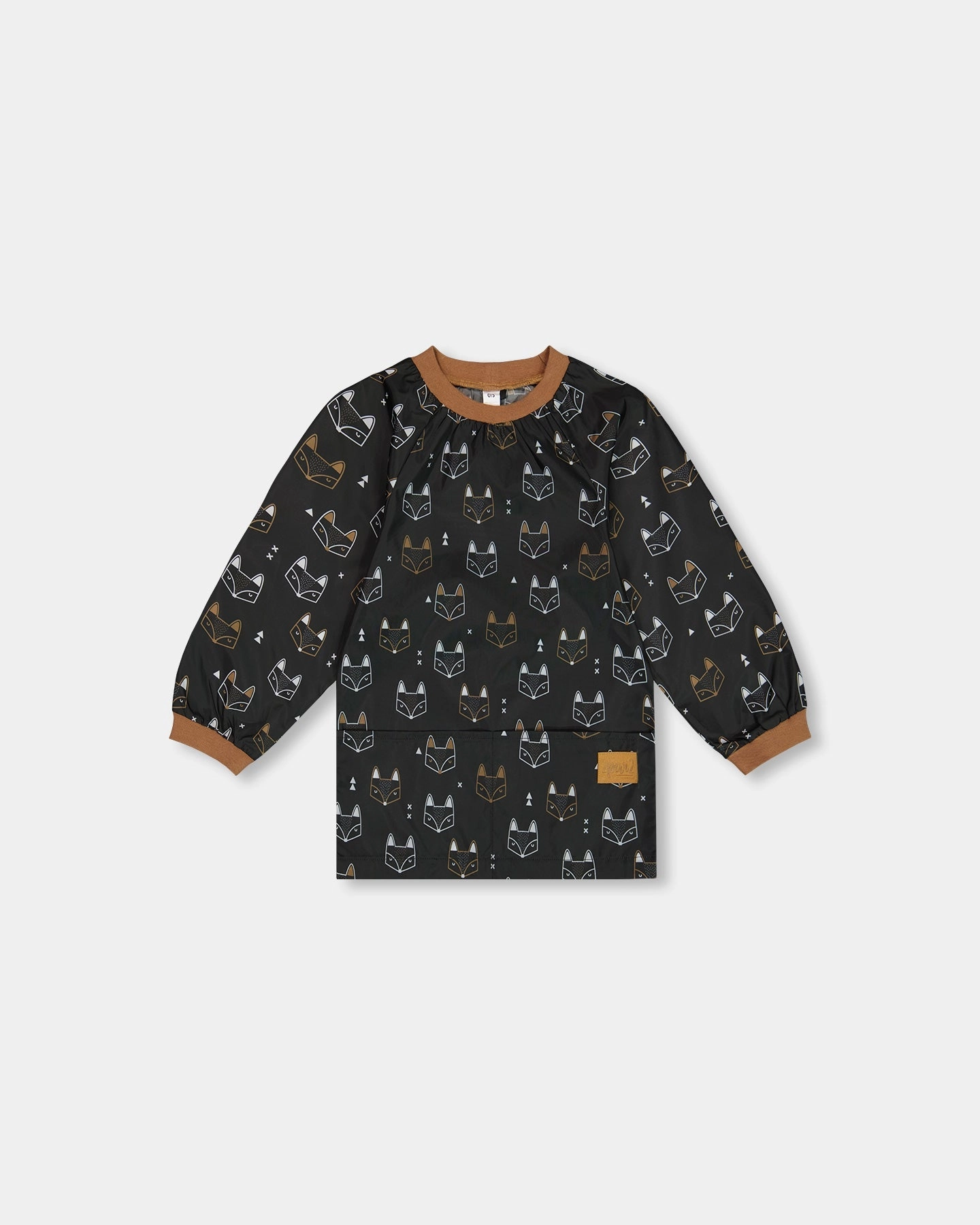 School Apron Black Printed Fox ruffle tops girls, long sleeve tees girls