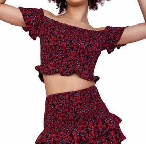 Shanna Floral Skirt Set In Black ruffle tops girls, long sleeve tees girls