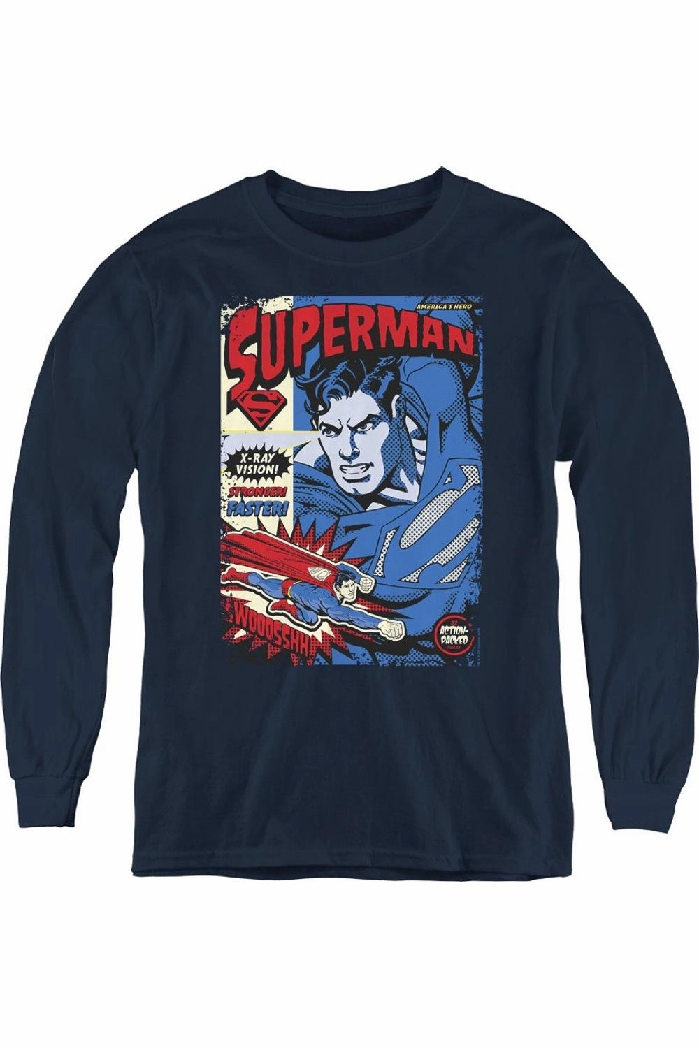 Superman Action Packed Youth Long Sleeve Tee / T-Shirt graphic tees for boys, polo shirts boys