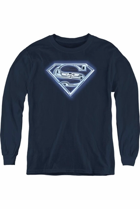 Superman Cyber Shield Youth Long Sleeve Tee / T-Shirt graphic tees for boys, polo shirts boys
