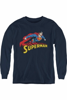 Superman Flying Over Youth Long Sleeve Tee / T-Shirt graphic tees for boys, polo shirts boys