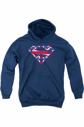 Superman Great Britian Shield Youth Pull Over Hoodie / Hooded Sweatshirt graphic tees for boys, polo shirts boys