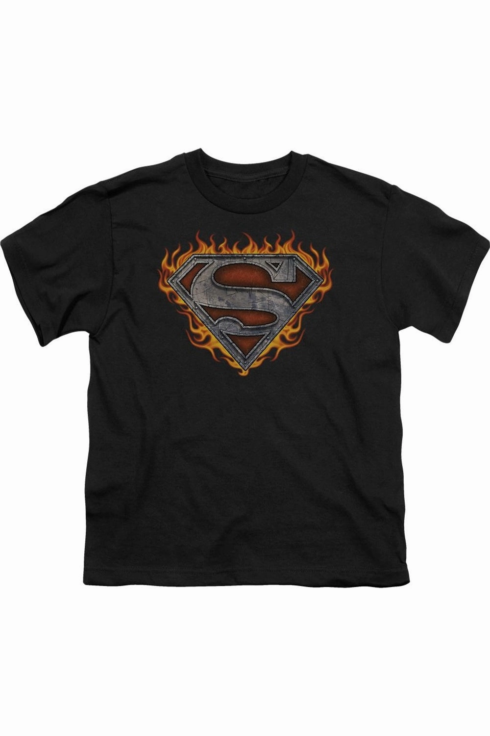 Superman Iron Fire Shield Short Sleeve Juvenile Tee / T-Shirt graphic tees for boys, polo shirts boys