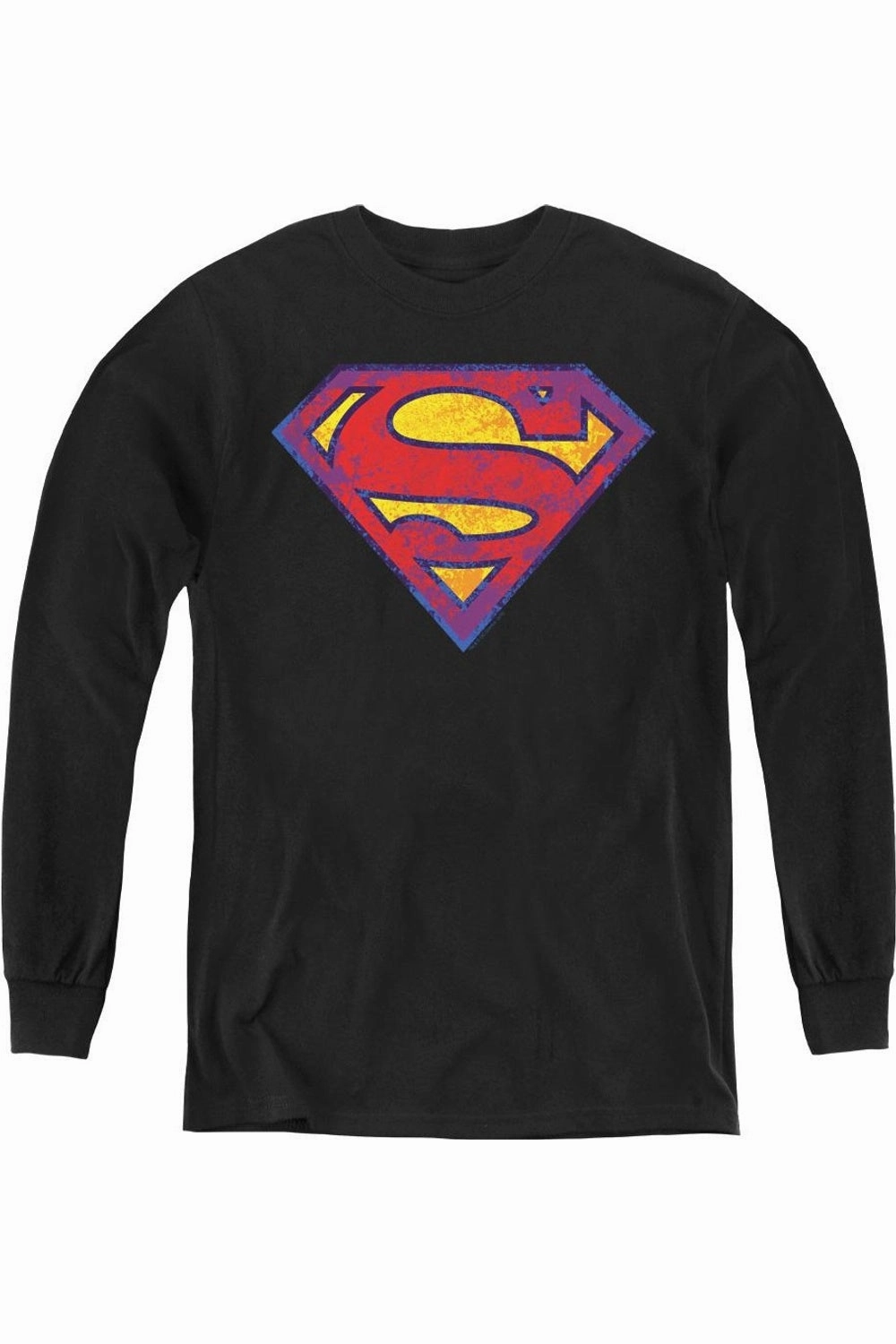 Superman Neon Distress Logo Youth Long Sleeve Tee / T-Shirt graphic tees for boys, polo shirts boys