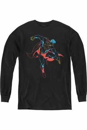 Superman Neon Superman Youth Long Sleeve Tee / T-Shirt graphic tees for boys, polo shirts boys