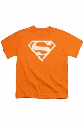 Superman Orange & White Shield Short Sleeve Youth Tee / T-Shirt graphic tees for boys, polo shirts boys