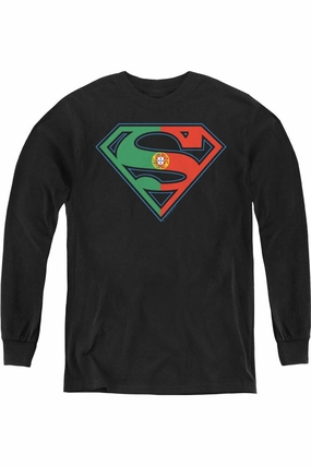 Superman Portugal Shield Youth Long Sleeve Tee / T-Shirt graphic tees for boys, polo shirts boys