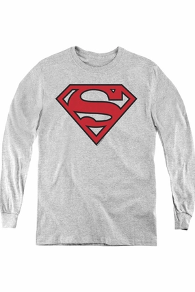 Superman Red & Black Shield Youth Long Sleeve Tee / T-Shirt graphic tees for boys, polo shirts boys