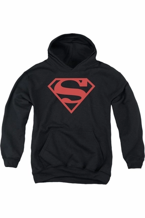 Superman Red On Black Shield Youth Pull Over Hoodie / Hooded Sweatshirt graphic tees for boys, polo shirts boys