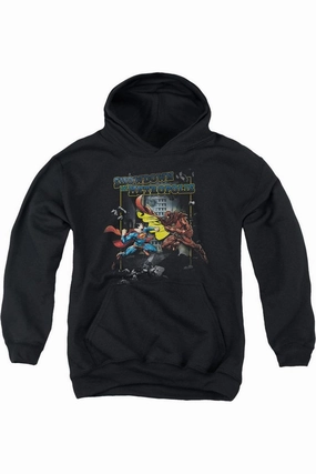 Superman Showdown Youth Pull Over Hoodie / Hooded Sweatshirt graphic tees for boys, polo shirts boys