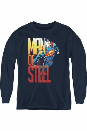 Superman Steel Flight Youth Long Sleeve Tee / T-Shirt graphic tees for boys, polo shirts boys