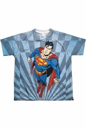 Superman Super Climb Short Sleeve Youth Poly Crew Tee / T-Shirt graphic tees for boys, polo shirts boys