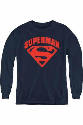 Superman Super Shield Youth Long Sleeve Tee / T-Shirt graphic tees for boys, polo shirts boys