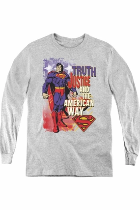 Superman Truth Justice Youth Long Sleeve Tee / T-Shirt graphic tees for boys, polo shirts boys