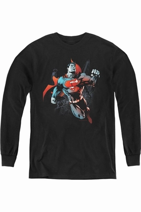 Superman Up In The Sky Youth Long Sleeve Tee / T-Shirt graphic tees for boys, polo shirts boys