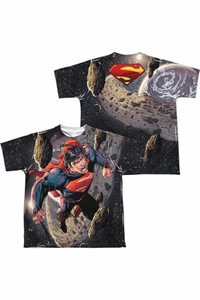 Superman Up Up (Front/Back Print) Short Sleeve Youth Poly Crew Tee / T-Shirt graphic tees for boys, polo shirts boys