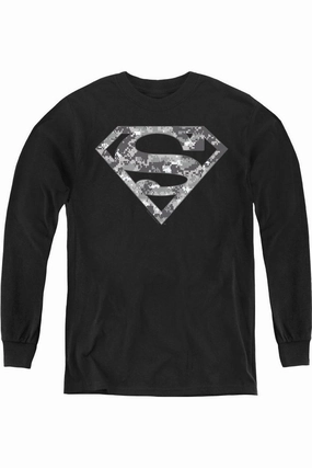 Superman Urban Camo Shield Youth Long Sleeve Tee / T-Shirt graphic tees for boys, polo shirts boys