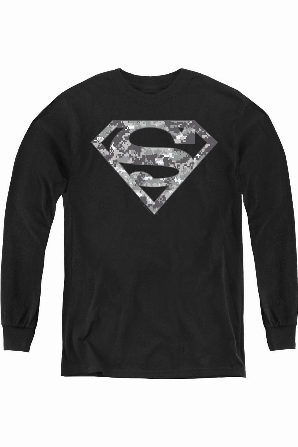Superman Urban Camo Shield Youth Long Sleeve Tee / T-Shirt graphic tees for boys, polo shirts boys