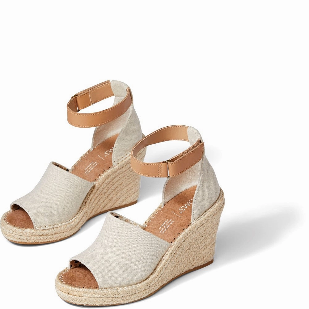 TOMS Marisol Natural Oxford/Leather Wedge Women's Sneakers Casual Walking Shoes